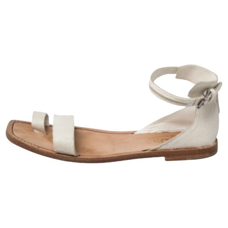 Tod's White Calf Hair Ankle Strap Sandals Size 38.5