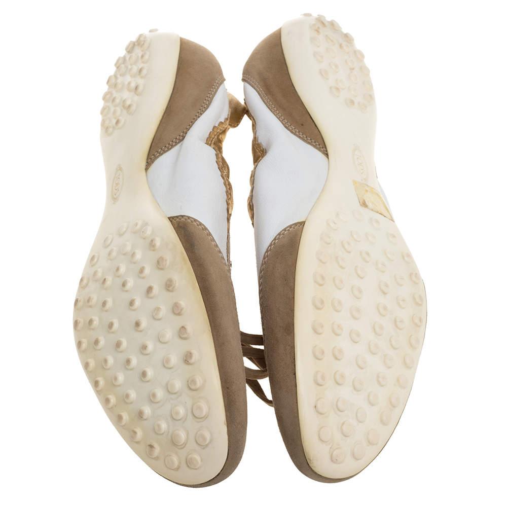 Tod's White/Gold Leather and Suede Gomma Lace Slip On Sneakers Size 40 1