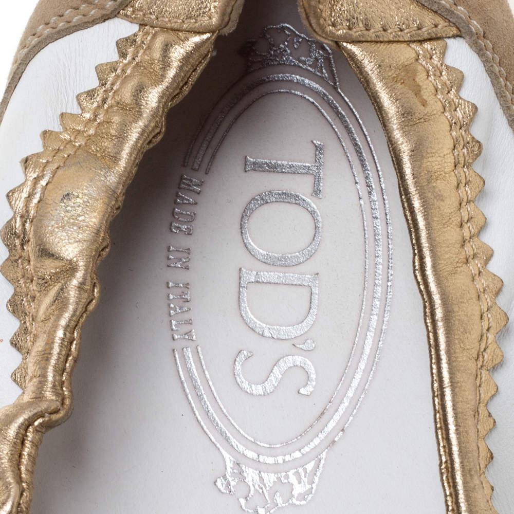 Tod's White/Gold Leather and Suede Gomma Lace Slip On Sneakers Size 40 2