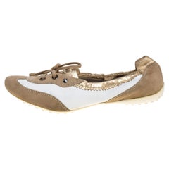 Tod's White/Gold Leather and Suede Gomma Lace Slip On Sneakers Size 40