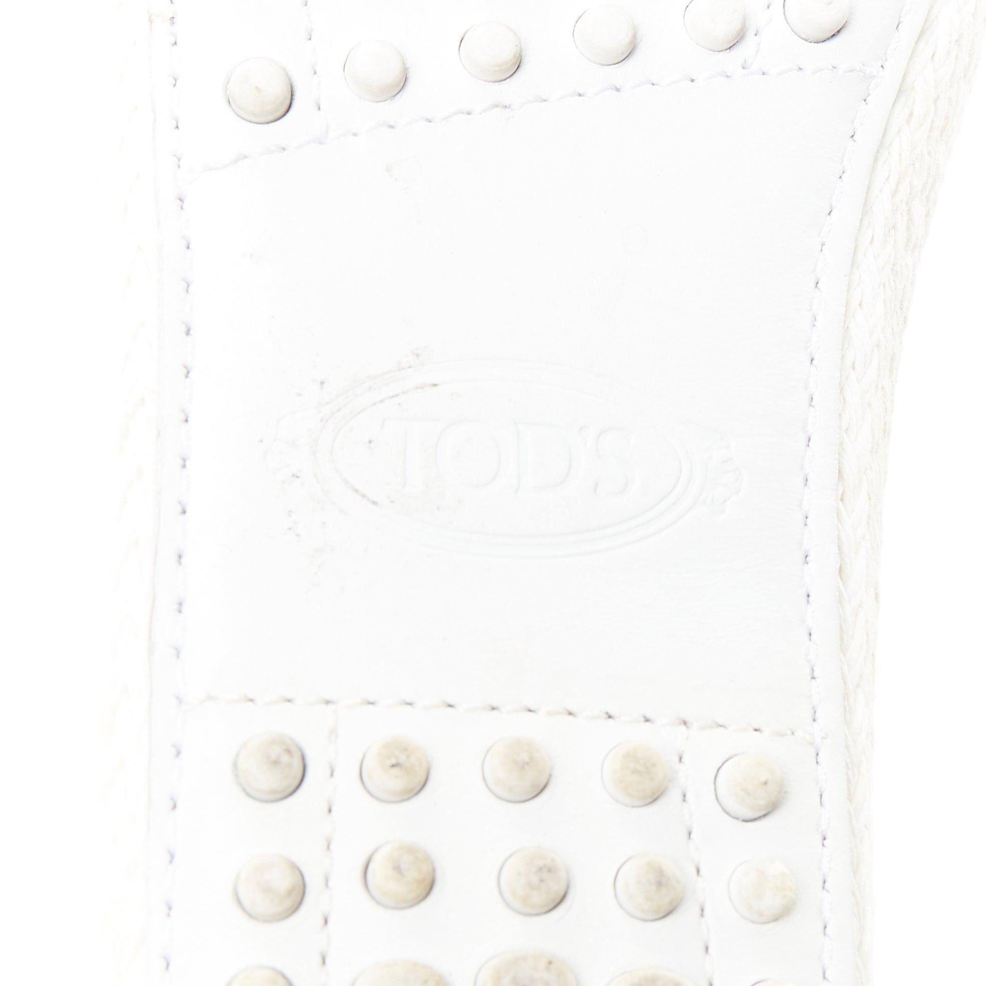 TOD'S mocassins en cuir espadrille à pois, blanc, or et miroir EU36 en vente 5