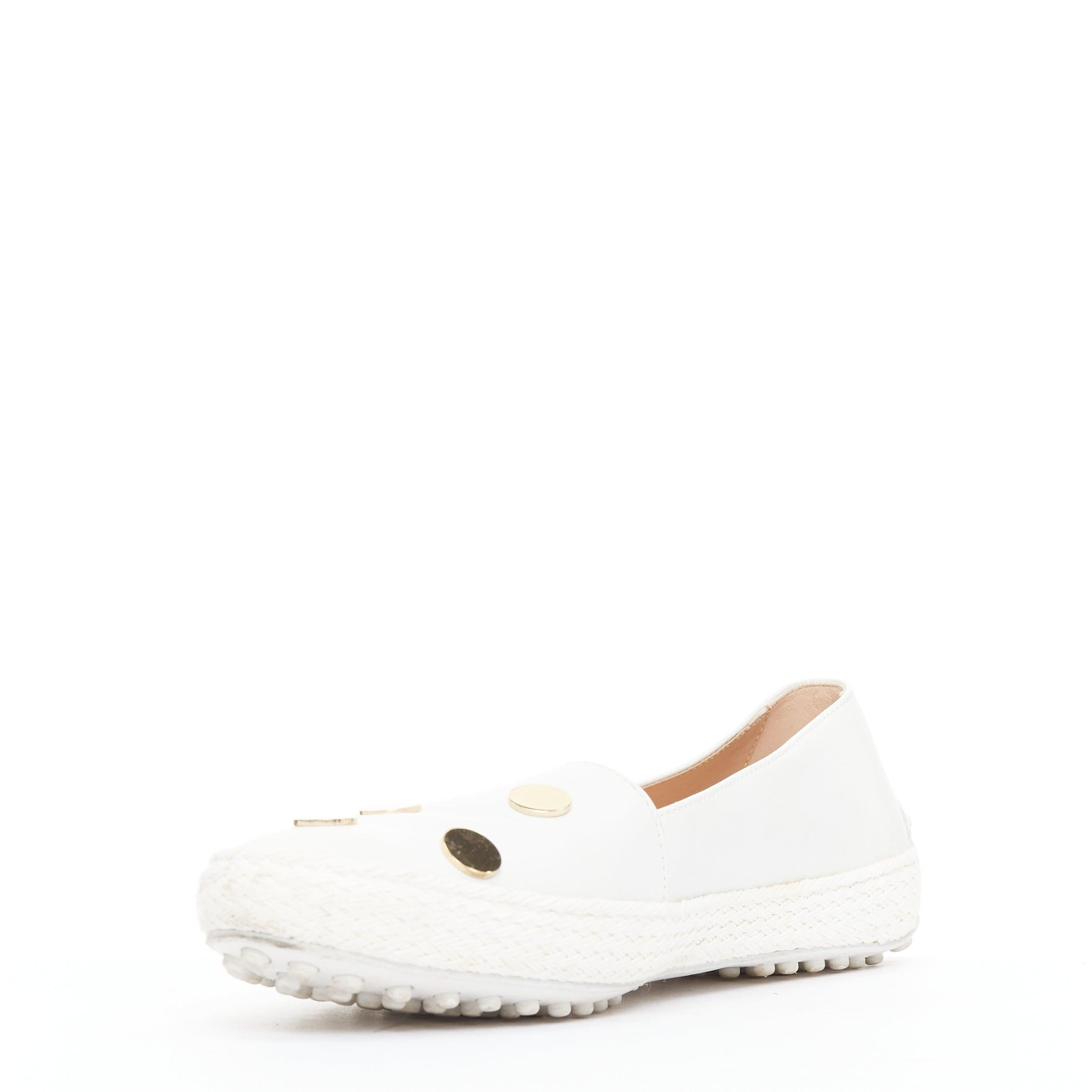 TOD'S mocassins en cuir espadrille à pois, blanc, or et miroir EU36 Bon état - En vente à Hong Kong, NT