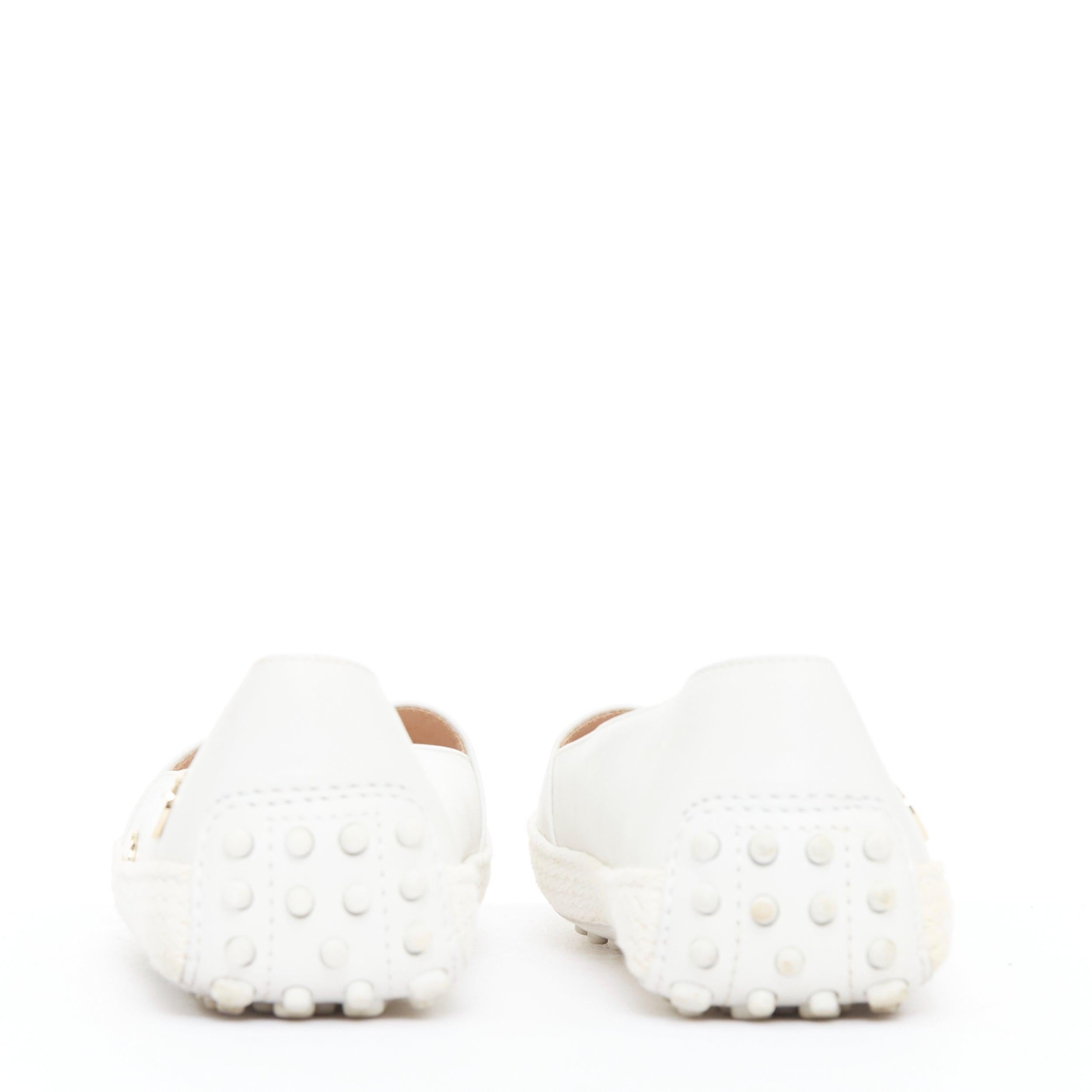 TOD'S mocassins en cuir espadrille à pois, blanc, or et miroir EU36 Pour femmes en vente
