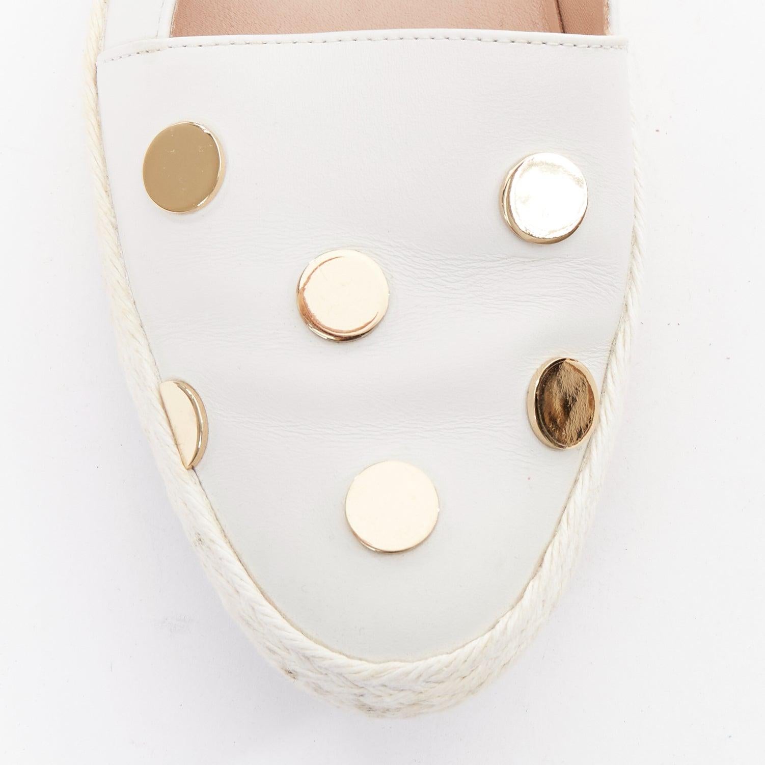 TOD'S mocassins en cuir espadrille à pois, blanc, or et miroir EU36 en vente 1
