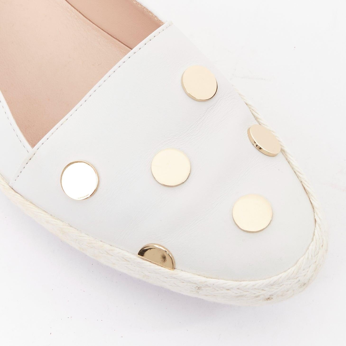 TOD'S mocassins en cuir espadrille à pois, blanc, or et miroir EU36 en vente 2