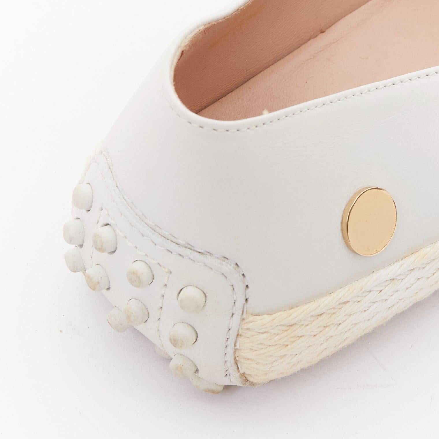 TOD'S mocassins en cuir espadrille à pois, blanc, or et miroir EU36 en vente 3