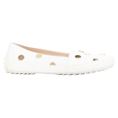 TOD'S white gold mirror polka dot leather espadrille loafers EU36