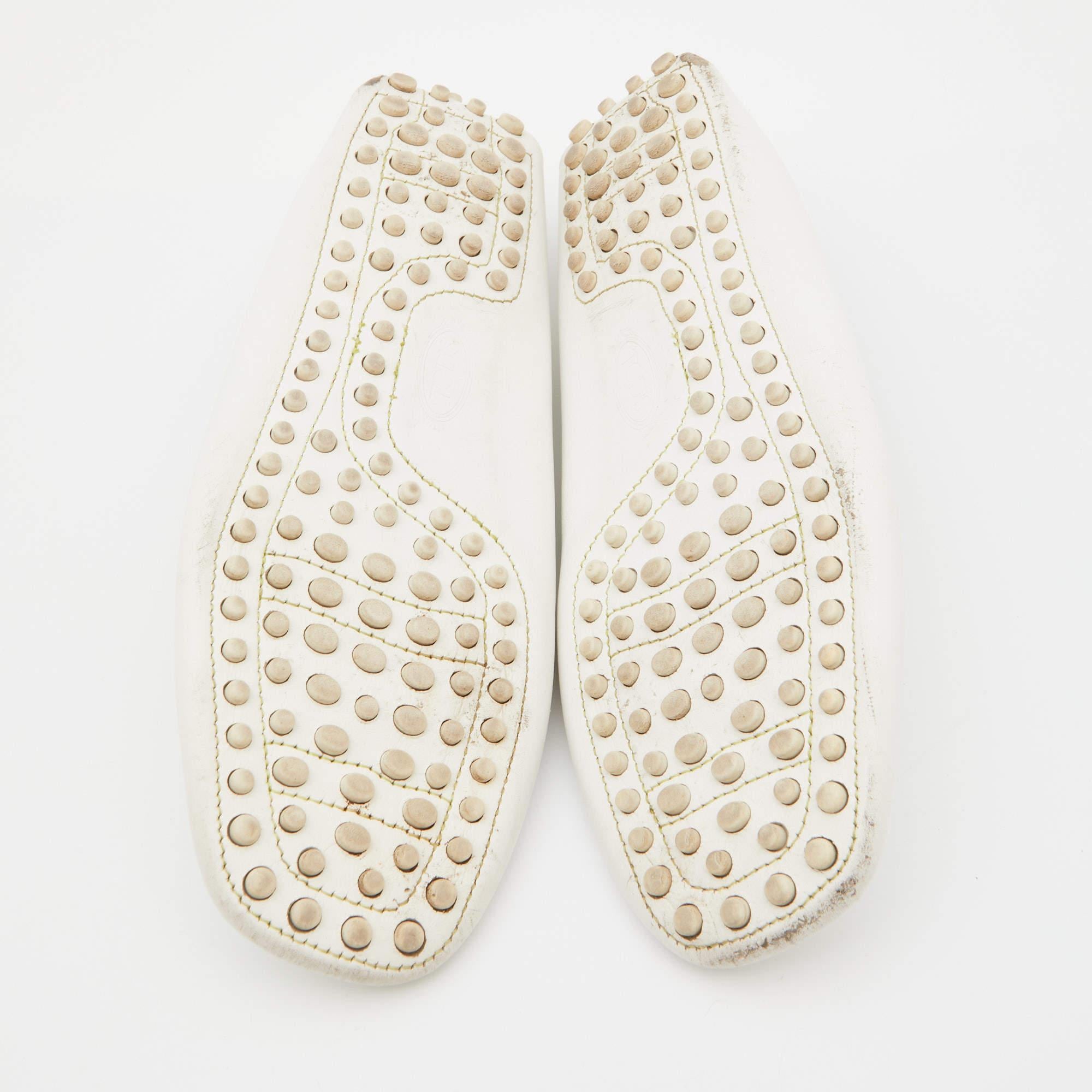 Tod's White/Green Leather and PVC Penny Loafers Taglia 36 in vendita 1