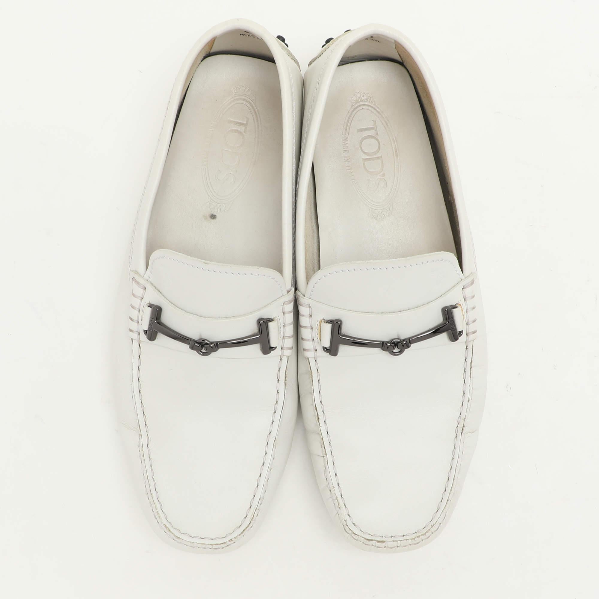 Gray Tod's White Leather Double T Loafers Size 40 For Sale