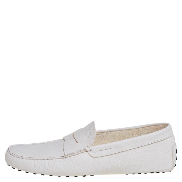 Tods White Leather Gommino Driving Loafers Size 44.5 at 1stDibs