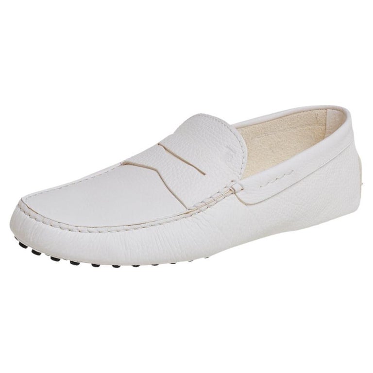 Tods White Leather Gommino Driving Loafers Size 44.5 For Sale at 1stDibs