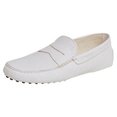 Tods White Leather Gommino Driving Loafers Size 44.5