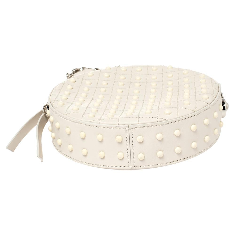 Women's Tod's White Leather Round Gommini Crossbody Bag
