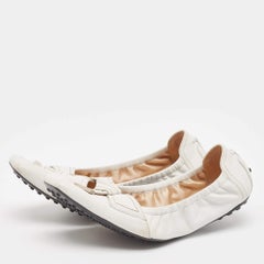 Tod's White Leather Scrunch Ballet Flats Size 39.5