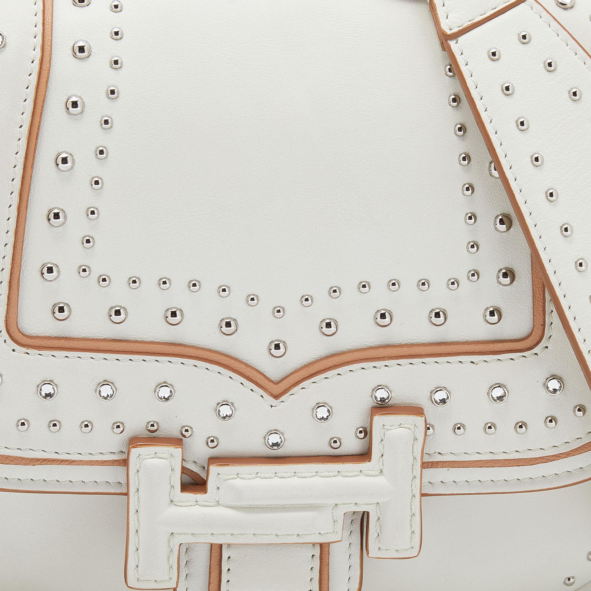 Tod's White Leather Studded Double T Saddle Bag 6