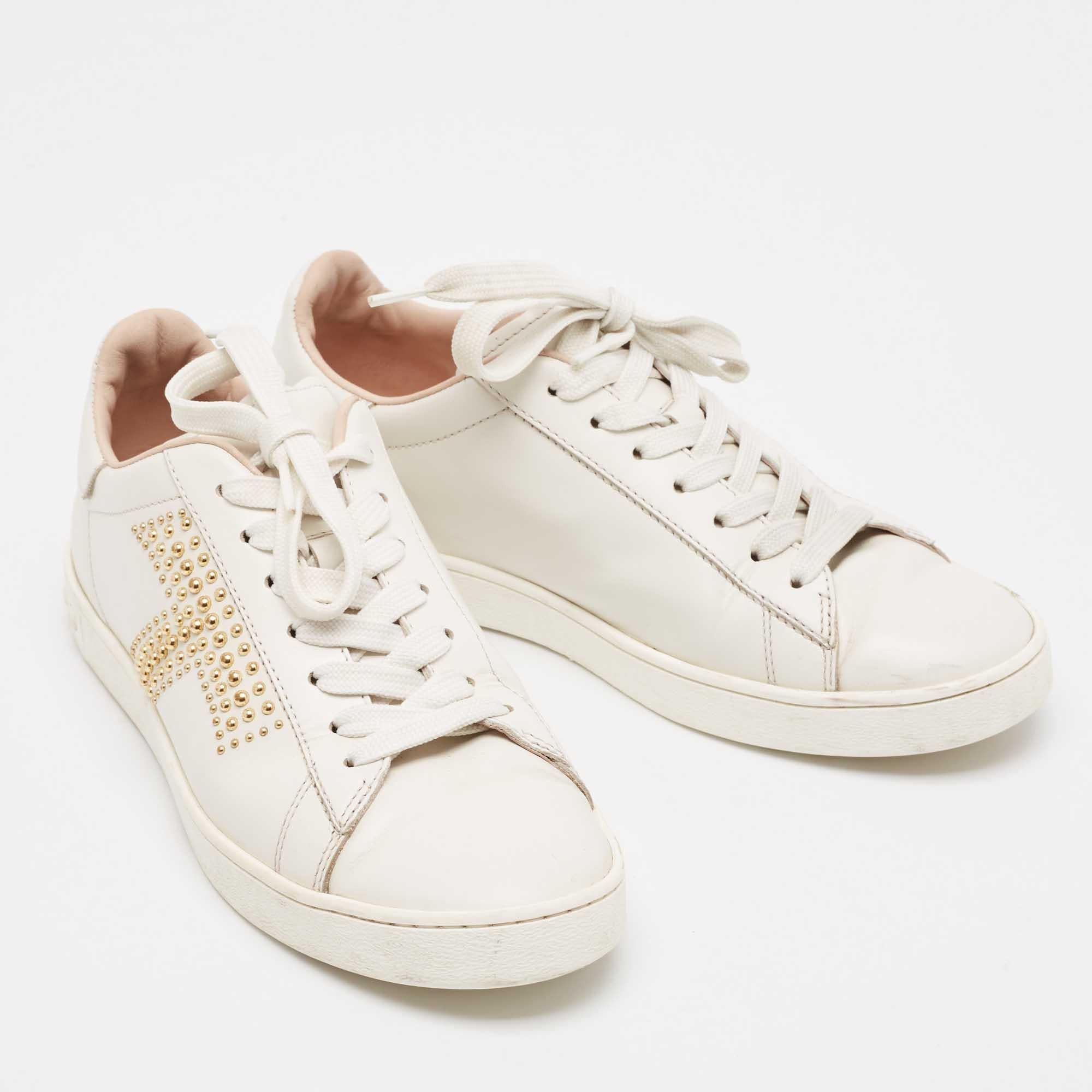 Women's Tod's White Leather Studs Lace Up Sneakers Size 36 For Sale