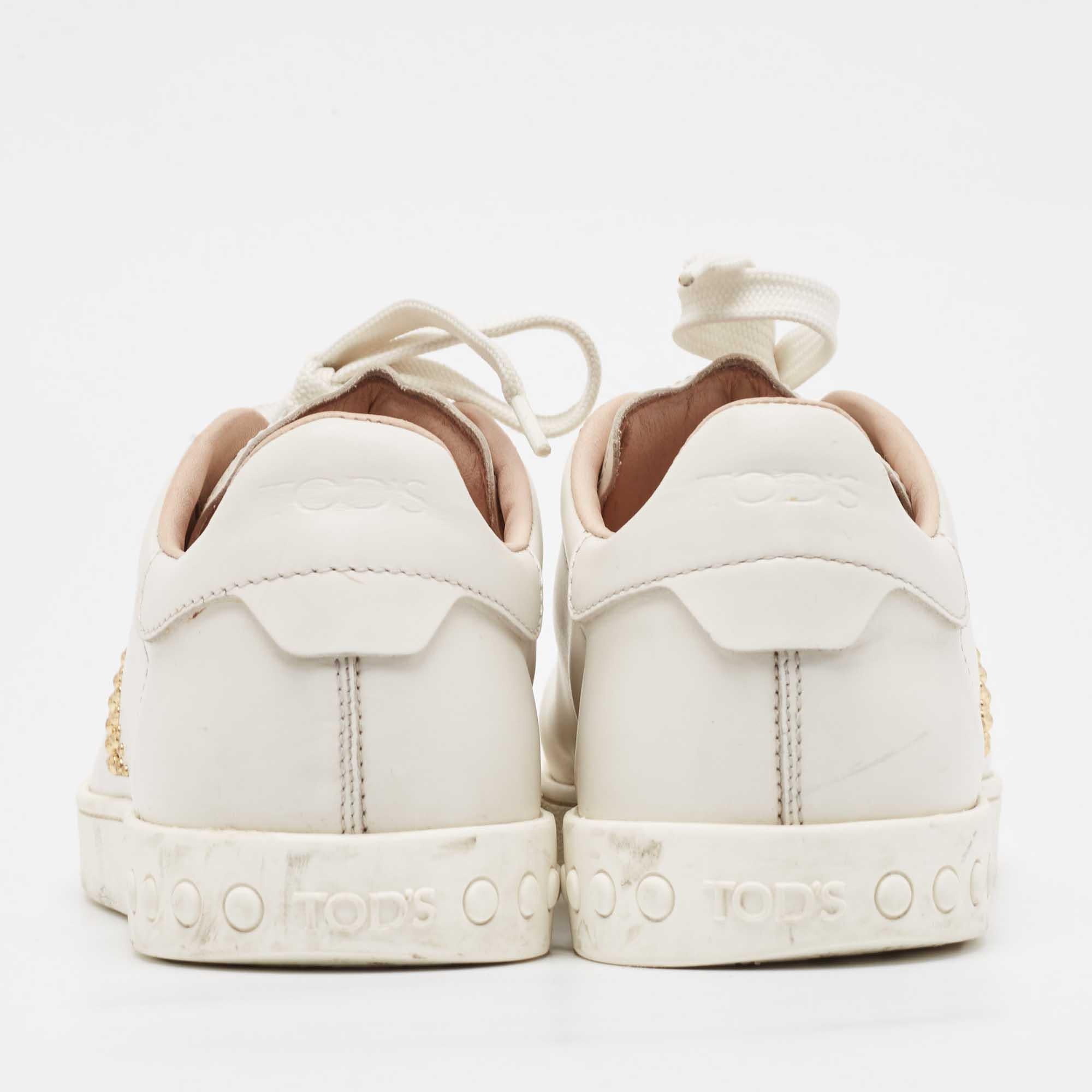 Tod's White Leather Studs Lace Up Sneakers Size 36 For Sale 1