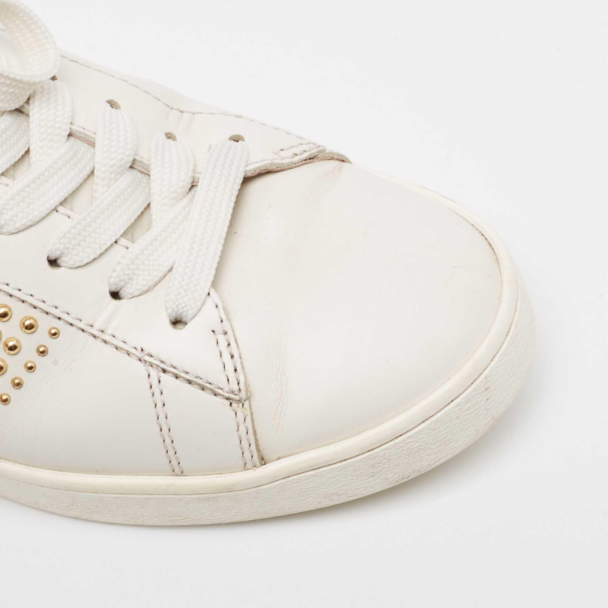 Tod's White Leather Studs Lace Up Sneakers Size 36 For Sale 3