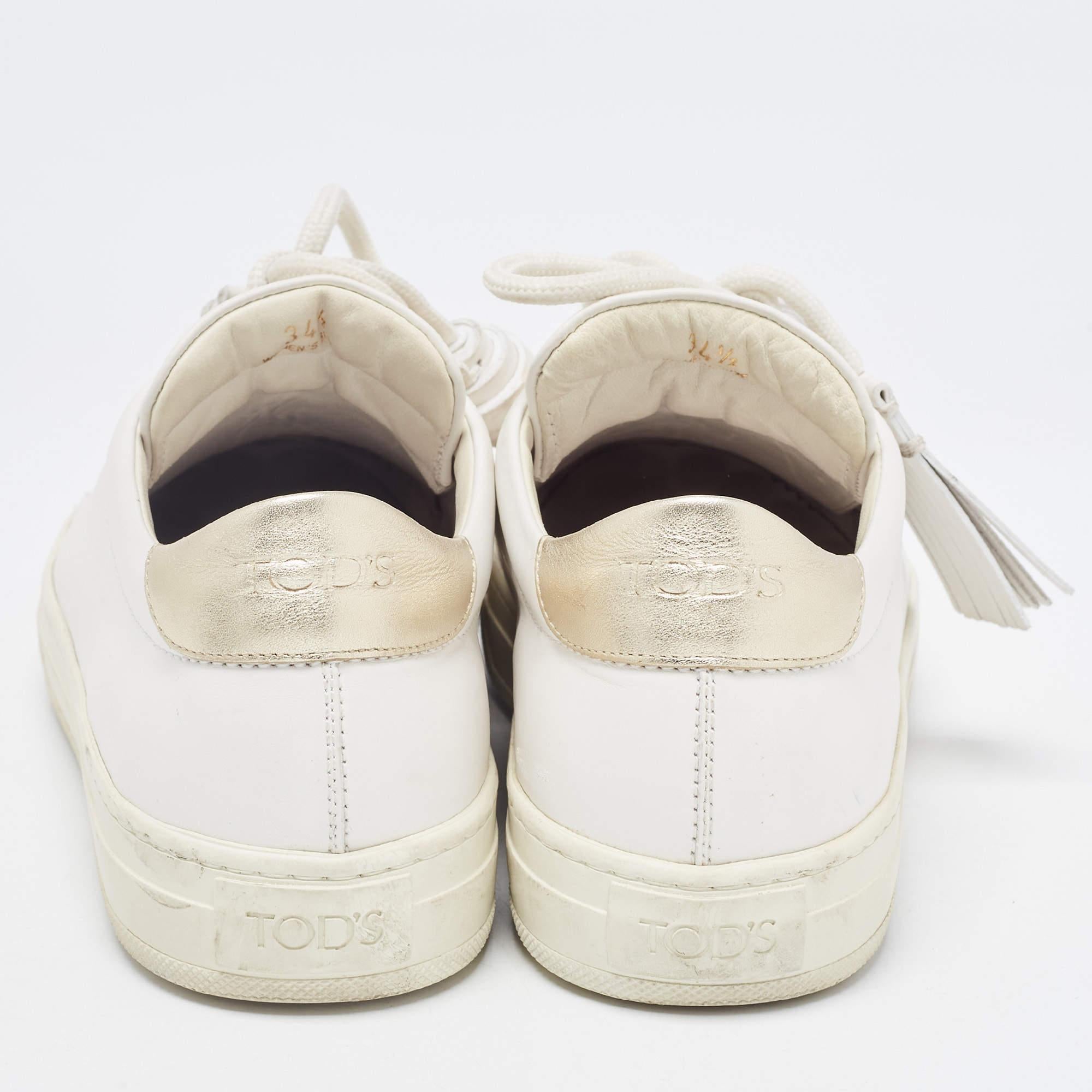 Donna Tod's White Leather Tassel Lace Up Sneakers Taglia 34.5 in vendita