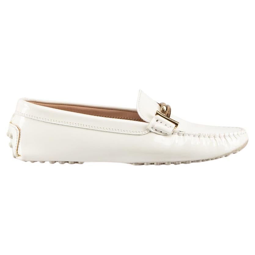 Tod's White Patent Leather Driving Loafers Size IT 36 For Sale