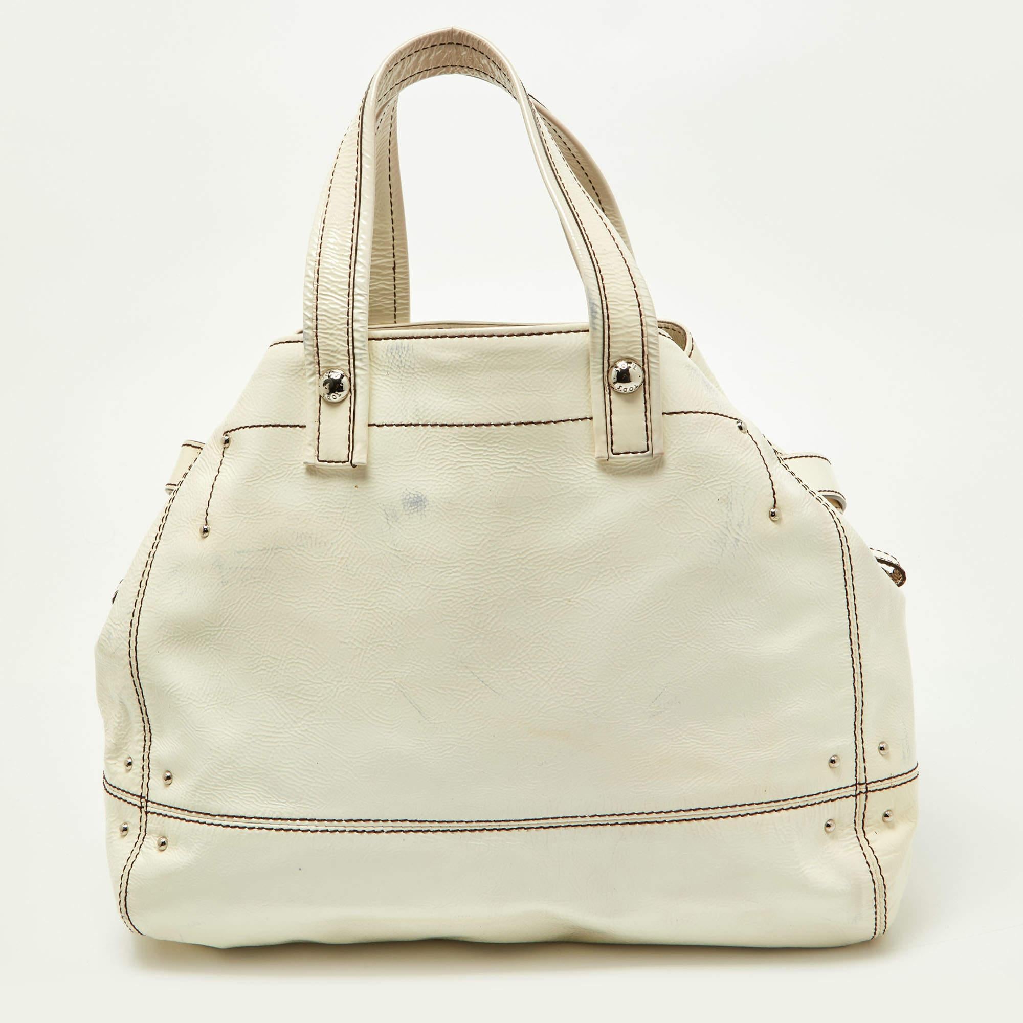 Women's Tod's White Patent Leather Front Pocket Satchel For Sale