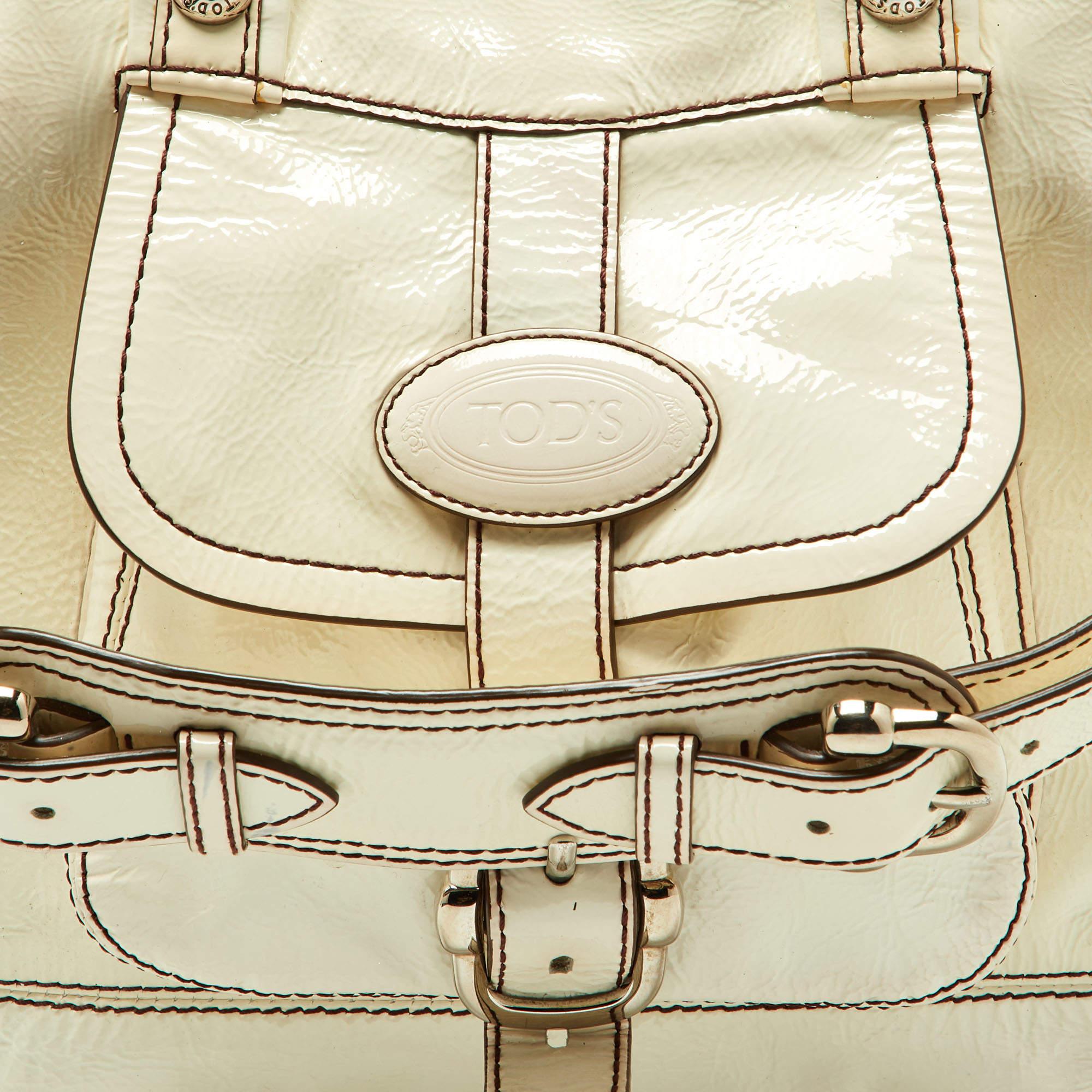 Tod's White Patent Leather Front Pocket Satchel For Sale 1
