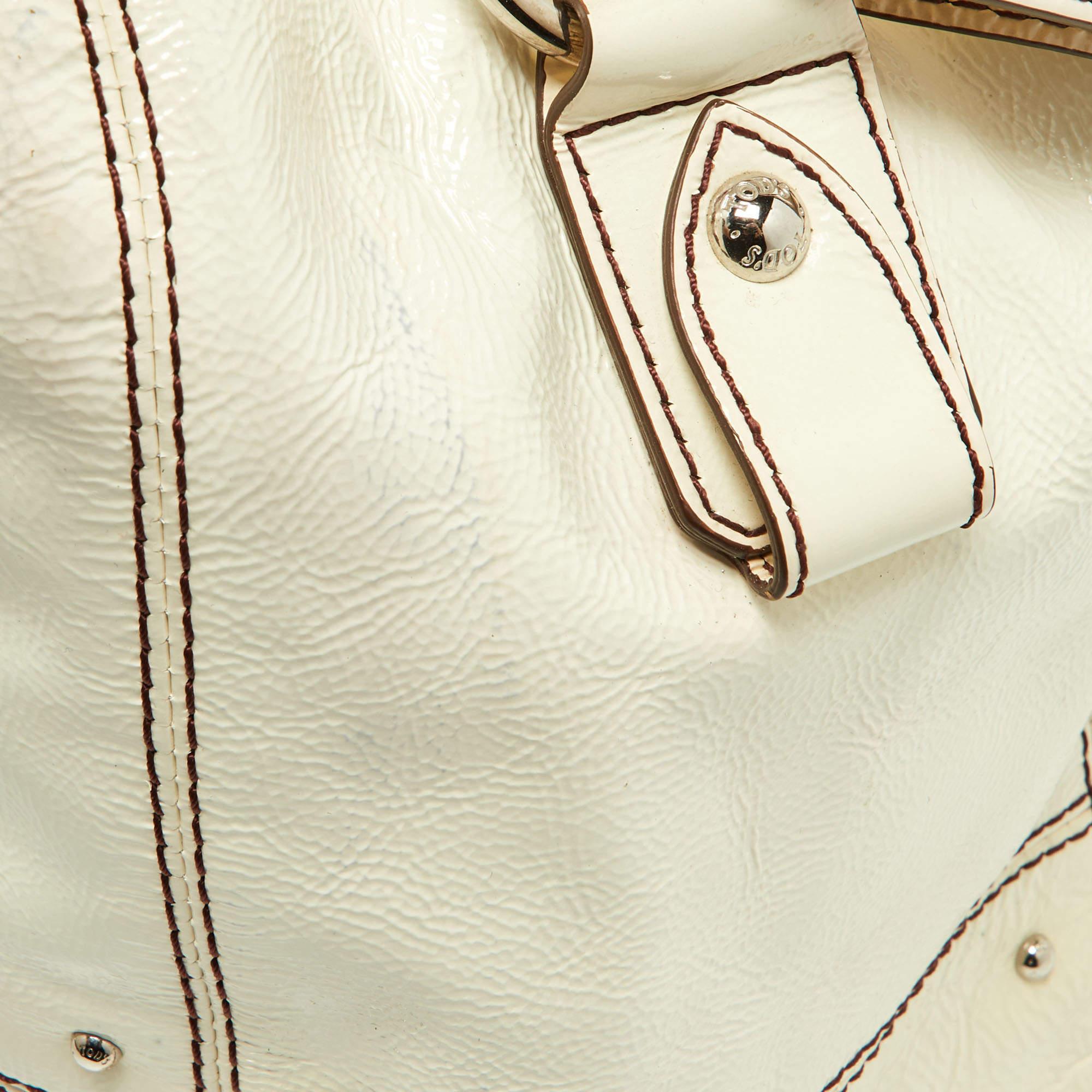 Tod's White Patent Leather Front Pocket Satchel For Sale 3