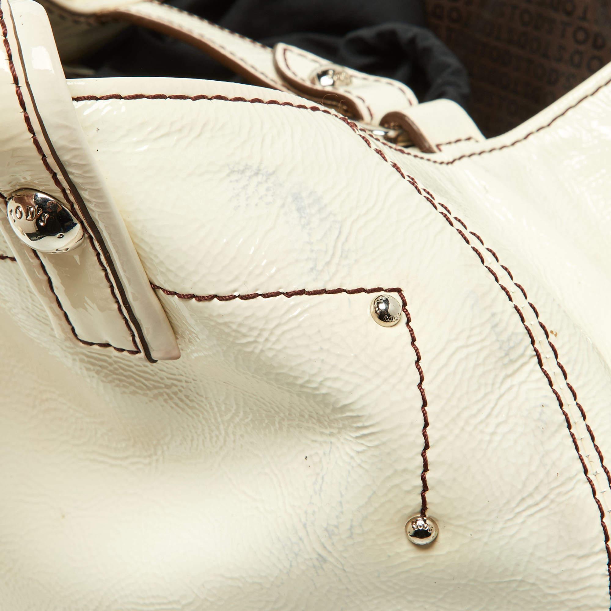 Tod's White Patent Leather Front Pocket Satchel For Sale 5