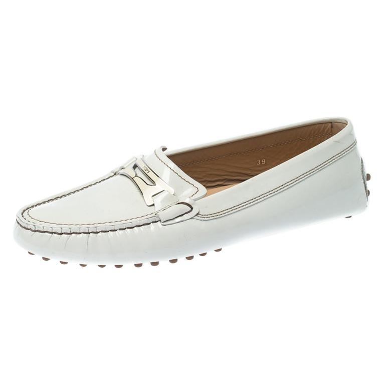 Tod's White Patent Leather Penny Loafers Size 39 For Sale at 1stDibs ...