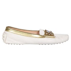 Tod's White Pony Hair Embellished Loafers Size IT 38.5