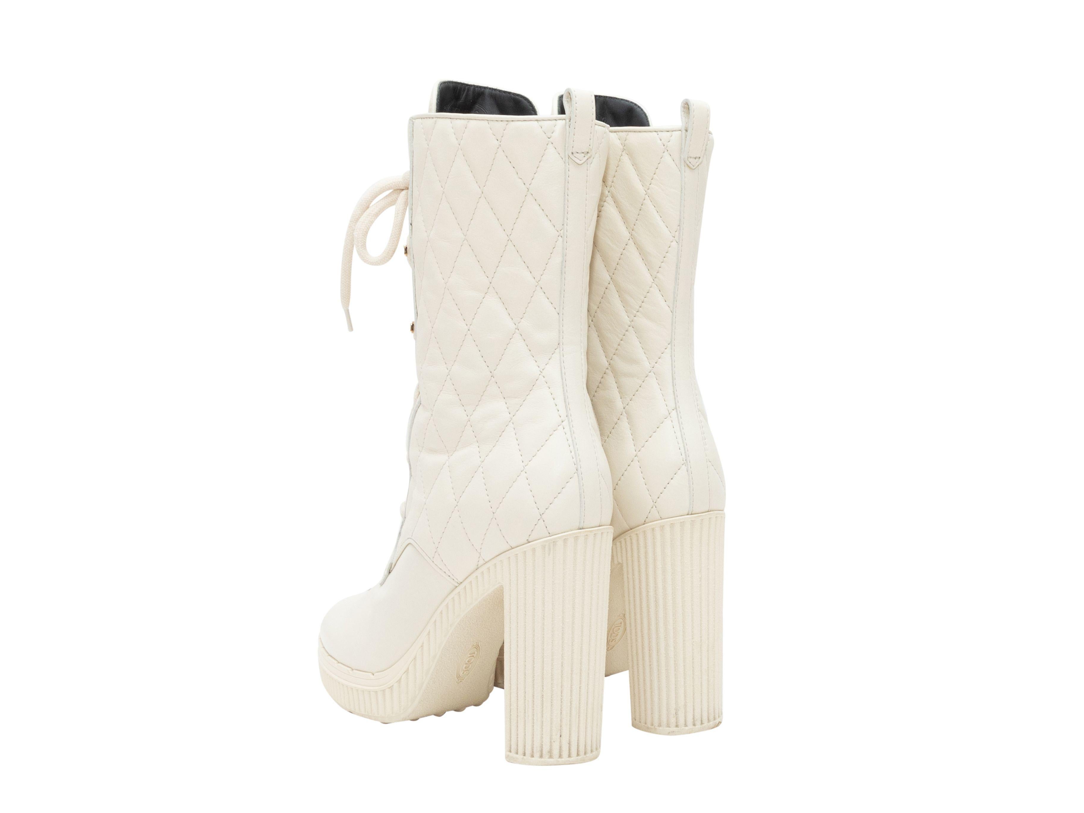 Tod's White Quilted Leather Mid-Calf Boots 1