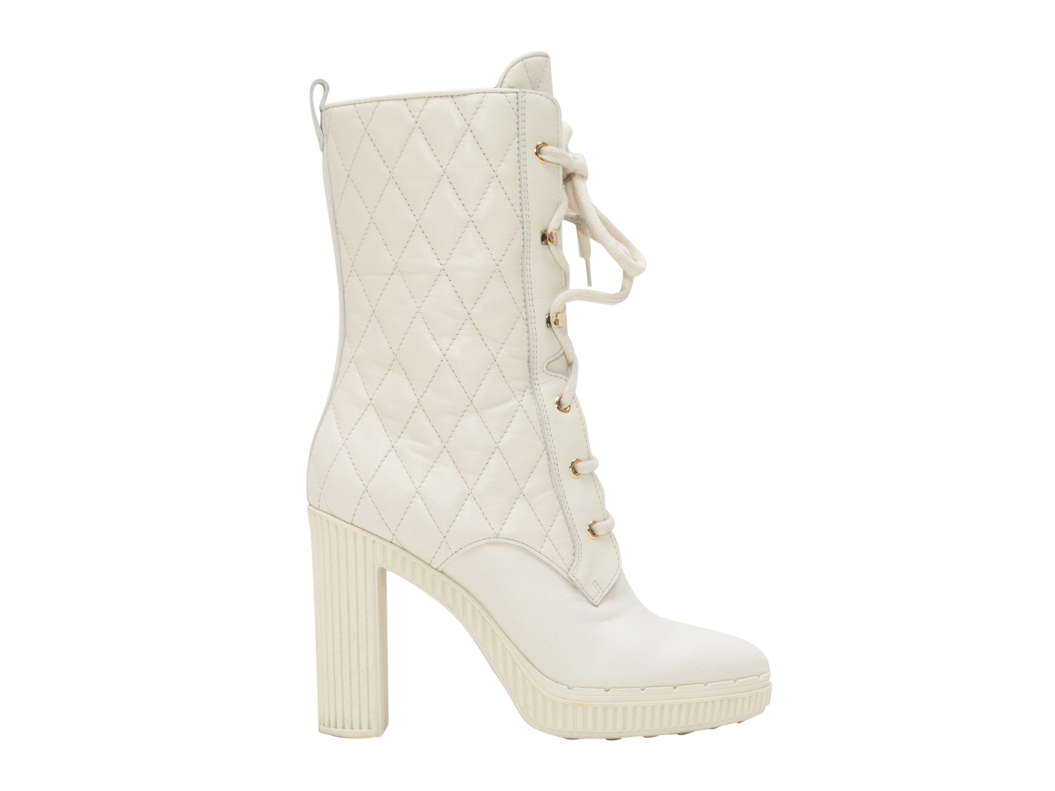 Tod's White Quilted Leather Mid-Calf Boots 2