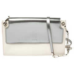 Tod's White/Silver Leather Flap Chain Clutch