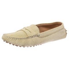 Tod's White Snake Embossed Leather Penny Loafers Size 36.5