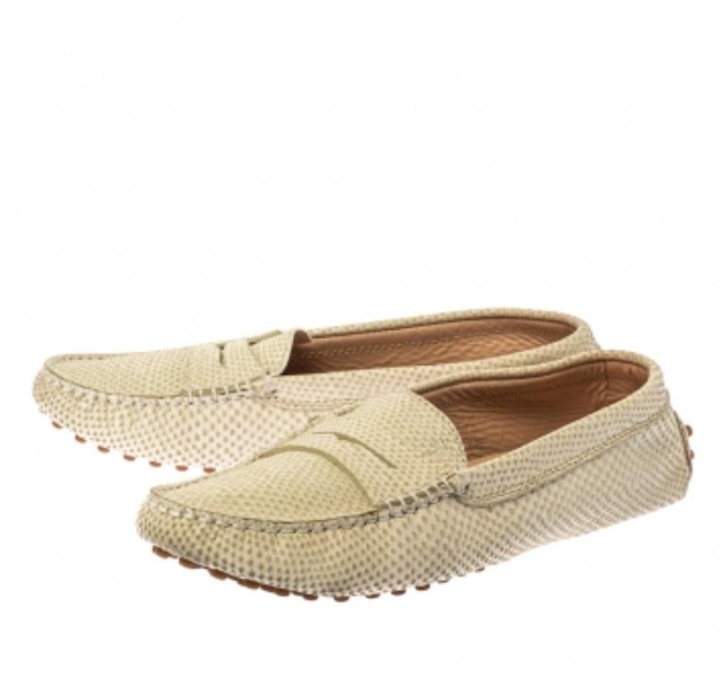 Women's Tod's White Snake Embossed Leather Penny Loafers Size 36.5 For Sale