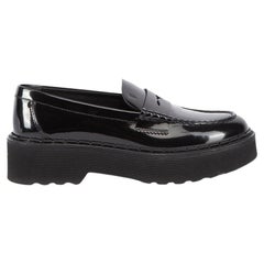 Tod's Women's Black Patent Leather Platform Chunky Loafer