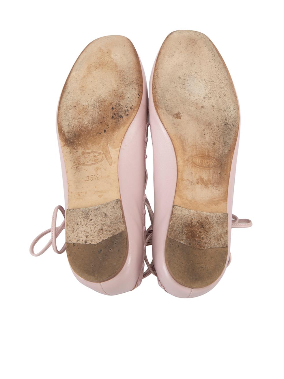 Tod's Women's Pink Leather Strappy Studded Ballet Flats In Good Condition In London, GB