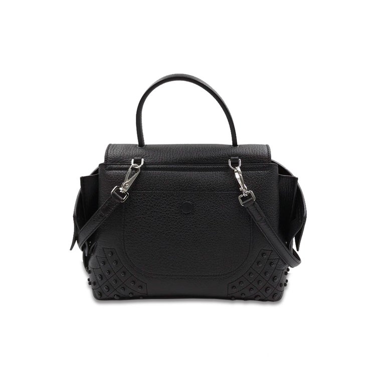 Tod's Women's Wave Mini Gommini Black Leather Satchel Ladies Handbag XBWAMRWG101 For Sale at 1stdibs