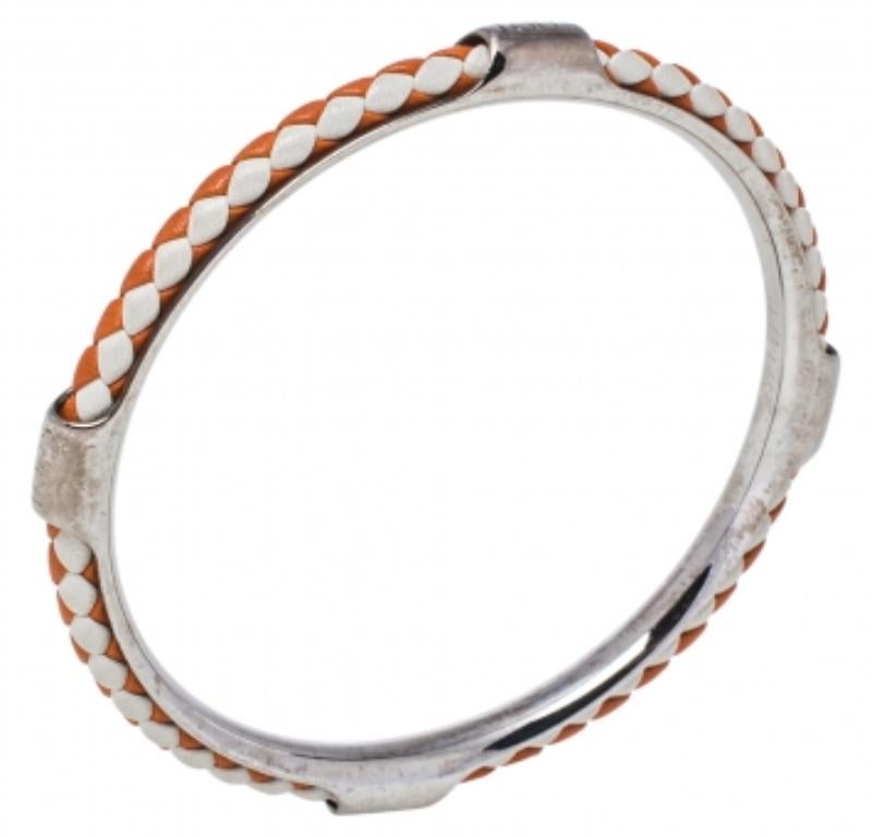 Tod's Woven Leather Gold Tone Bangle Bracelet For Sale 1