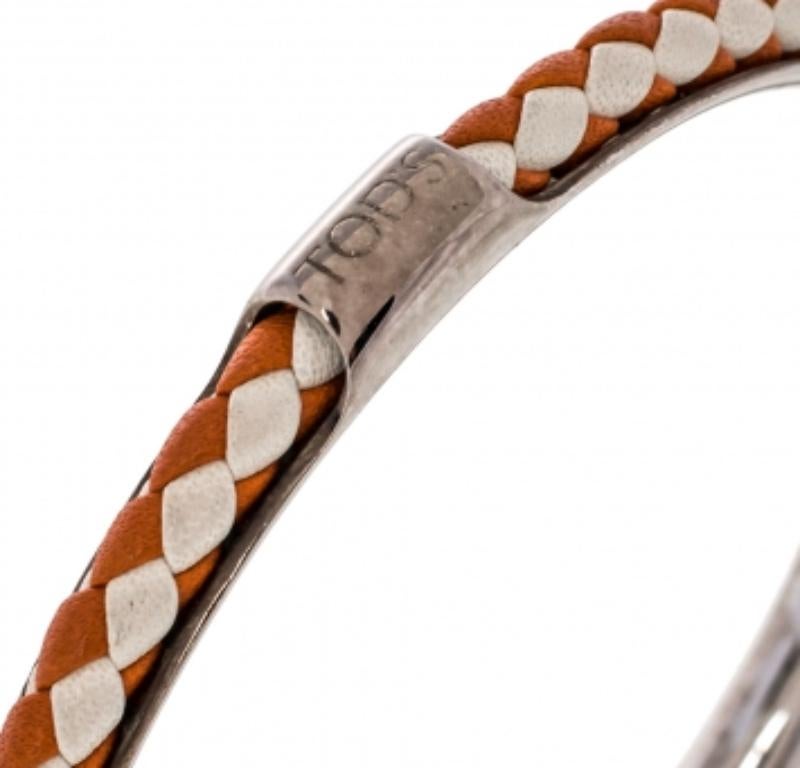 Tod's Woven Leather Gold Tone Bangle Bracelet For Sale 2