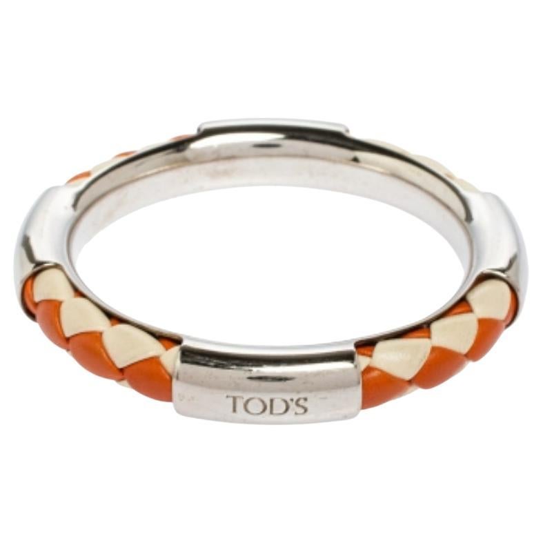 Pulsera brazalete Tod's de cuero tejido en tono plateado