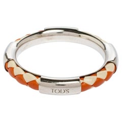 Tod's Woven Leather Silver Tone Bangle Bracelet