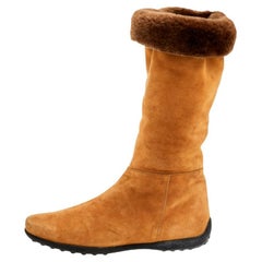 Tod's - Bottes en daim et fourrure jaune/marron Taille 37.5