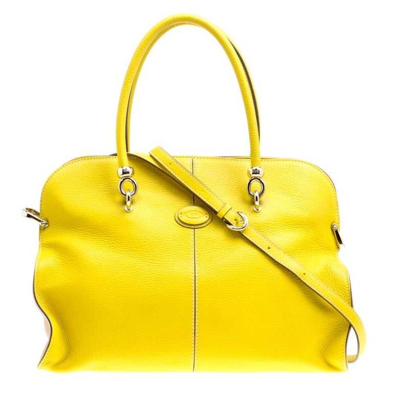 Tod's Yellow Leather Large Sella Top Handle Bag For Sale at 1stDibs