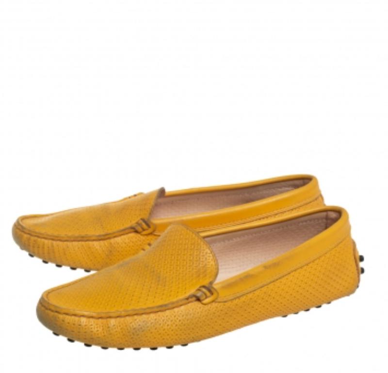 Tod's Yellow Perforated Leather Slip On Loafers Size 36.5 For Sale 3