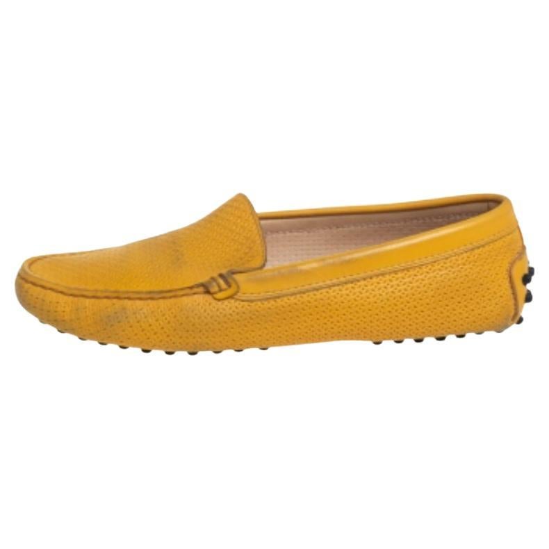 Tod's Yellow Perforated Leather Slip On Loafers Size 36.5 For Sale