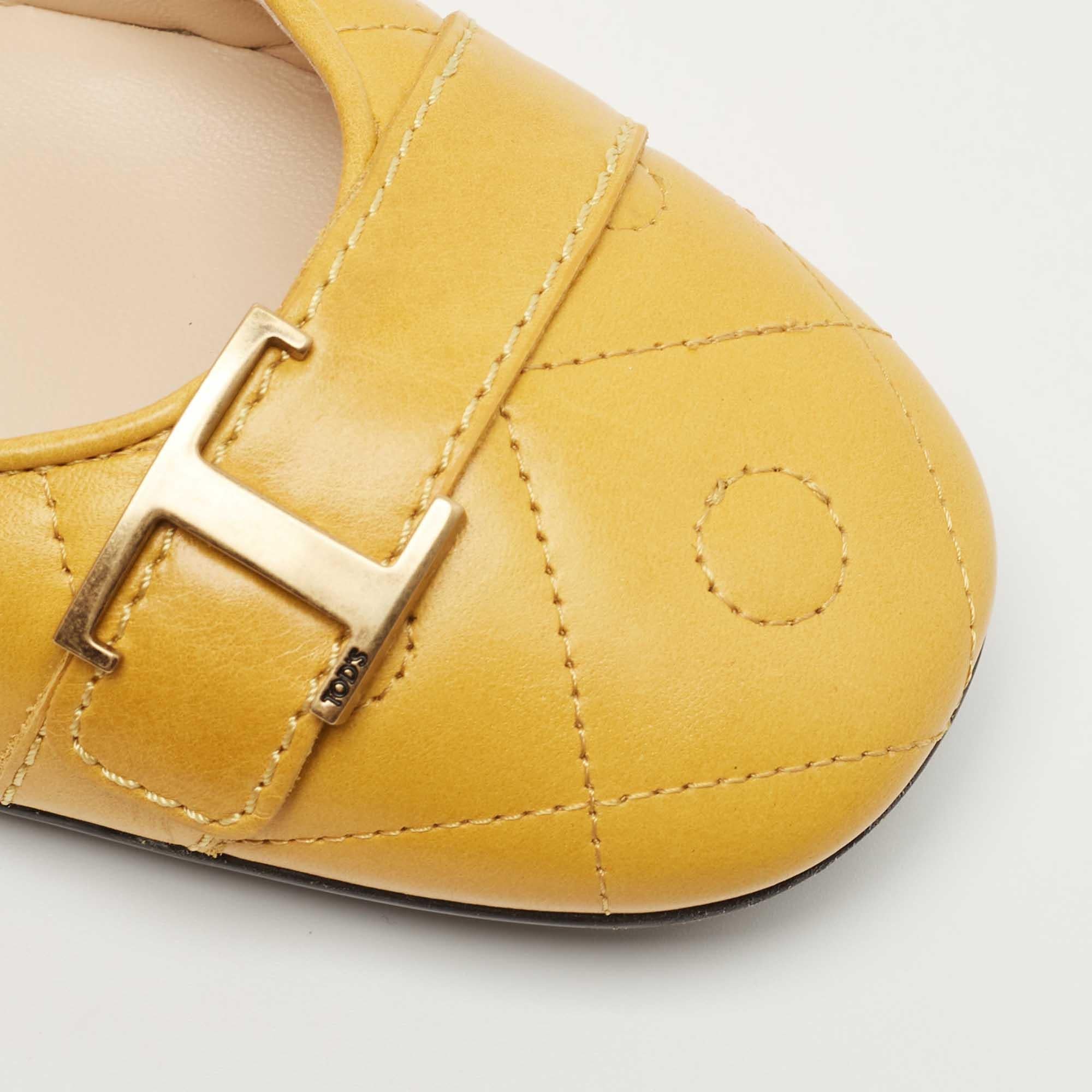 Tod's Yellow Quilted Leather T Ballet Flats Size 36.5 For Sale 5