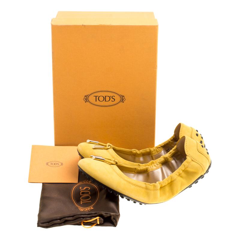 Tod's Yellow Suede Bow Scrunch Ballet Flats Size 37 3