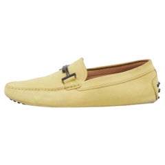 Tods Yellow Suede Gommino Double T Driving Loafers Size 39.5