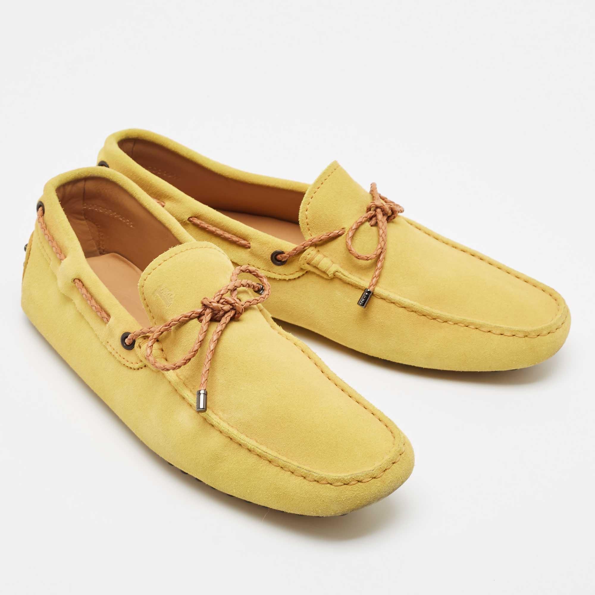 Men's Tod's Yellow Suede Slip On Driver Loafers Size  41 For Sale